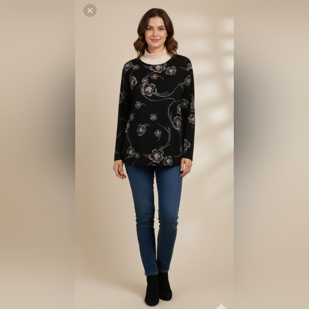Awesome wear black floral blouse one size